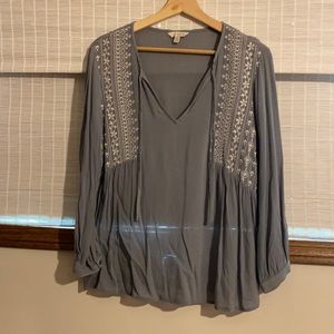 dusty blue blouse long sleeves